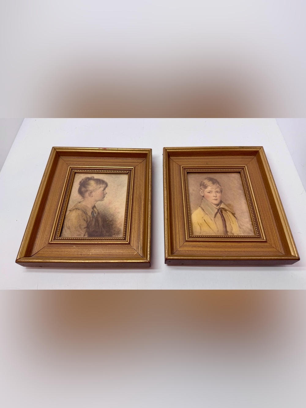 Pair of Vintage Framed Children Portraits - "Charlotte" & "Peter"